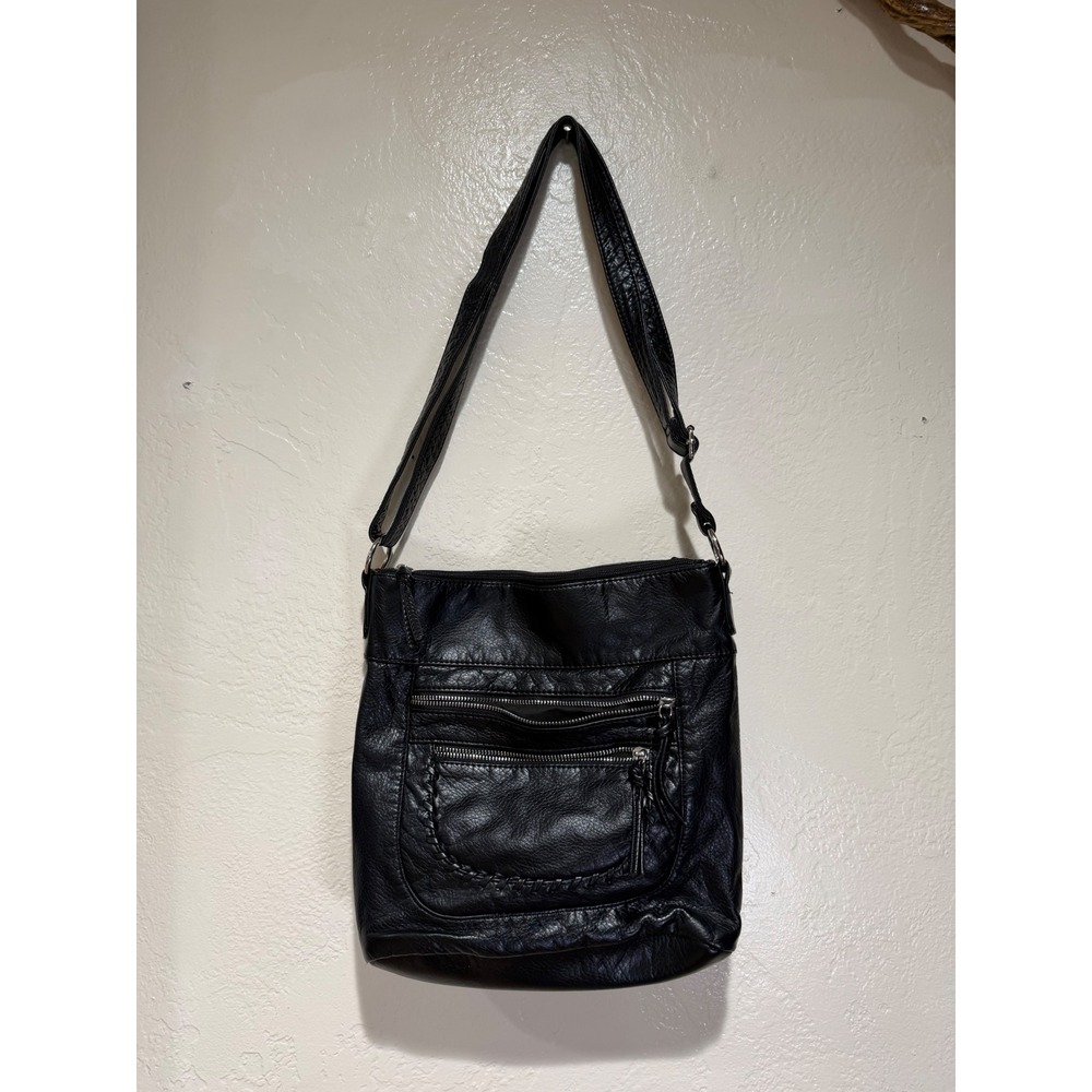 Bueno Black Faux Leather Crossbody Bag Multi Pocketβ Whipstitch Detail Purse